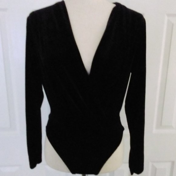 The Limited Tops - Limited Black Velvet Bodysuit Long Sleeve Vintage Size Medium